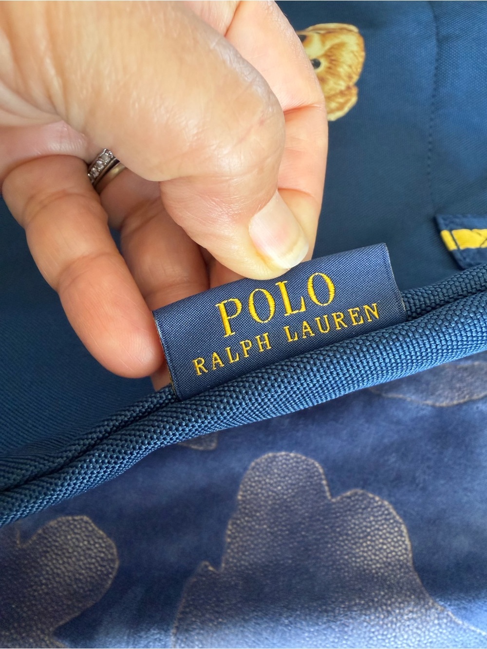 Polo by Ralph Lauren Navy Tote with Yellow-Striped Handles and Bear Graphic - Picture 8 of 16